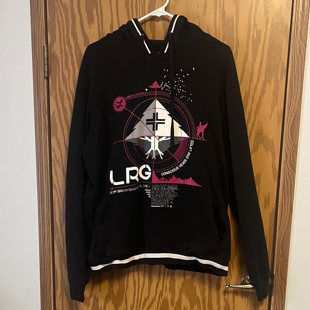 LRG Men's Black and Pink Graphic Hoodie